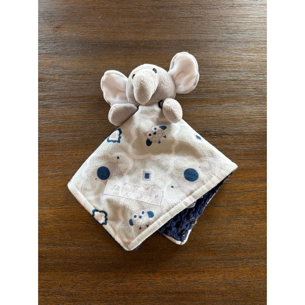 Petite L'amour Gray Blue Elephant Owl Baby Security Blanket Lovey